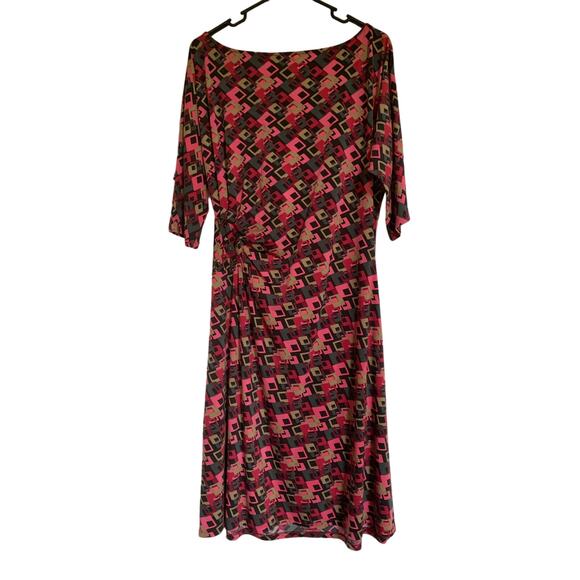 Jonathan Martin Geometric Print Pink Multicolor Midi Wormers Dress Size 12 - Picture 2 of 10